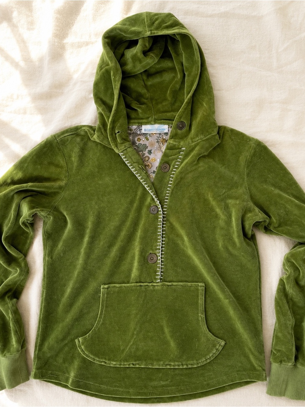 Green Velour Hooded Pullover